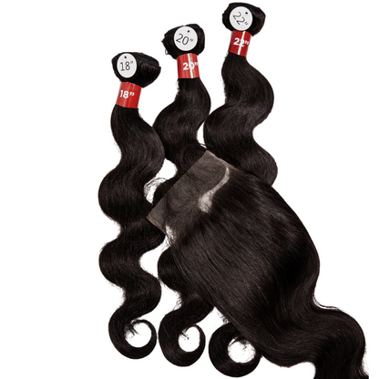 22"-24"-26" 3 Body Wave Bundles 9A + 4" x 4" U-Shaped Lace Front Closure