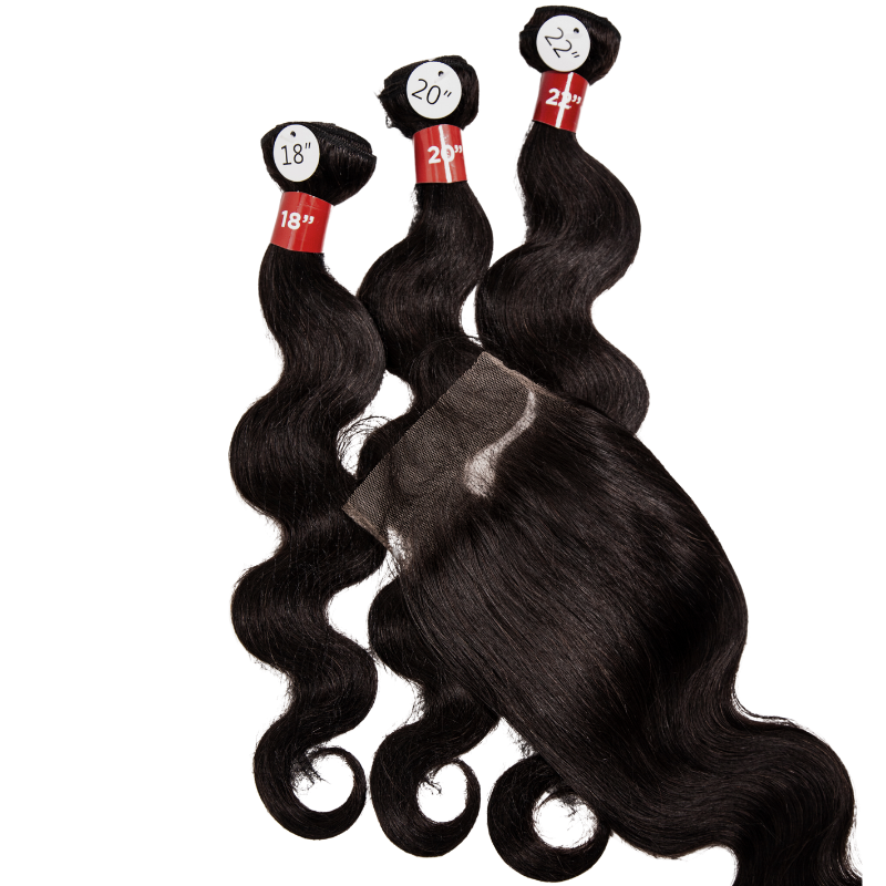 18"-20"-22" 3 Body Wave Bundles 9A + 4" x 4" U-Shaped Lace Front Closure